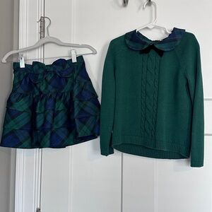 Green Cable Knit Sweater and Plaid skirt for Kids